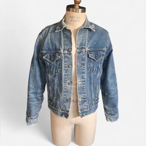 Vintage 80s/early 90s GAP PIONEER Plaid Lined Distressed JEAN JACKET men’s Sz 42